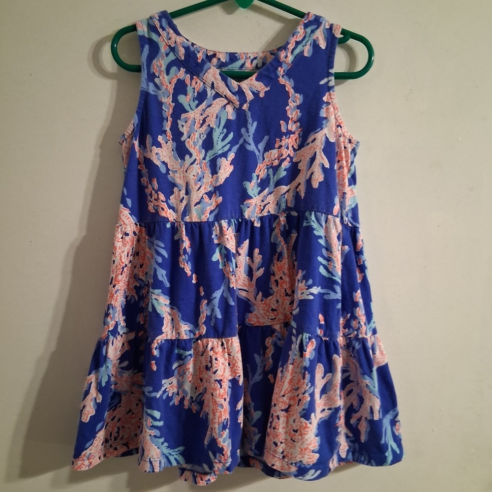 Lilly Pulitzer Dress Girls V-Neck Swing Blue 100%‎ Cotton S 4-5